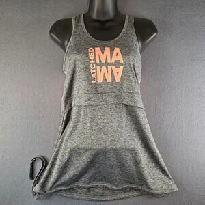 Latched‎ Mama Nursing Tank Top Womens M Gray Pink Activewear Mama Graphic NWT
